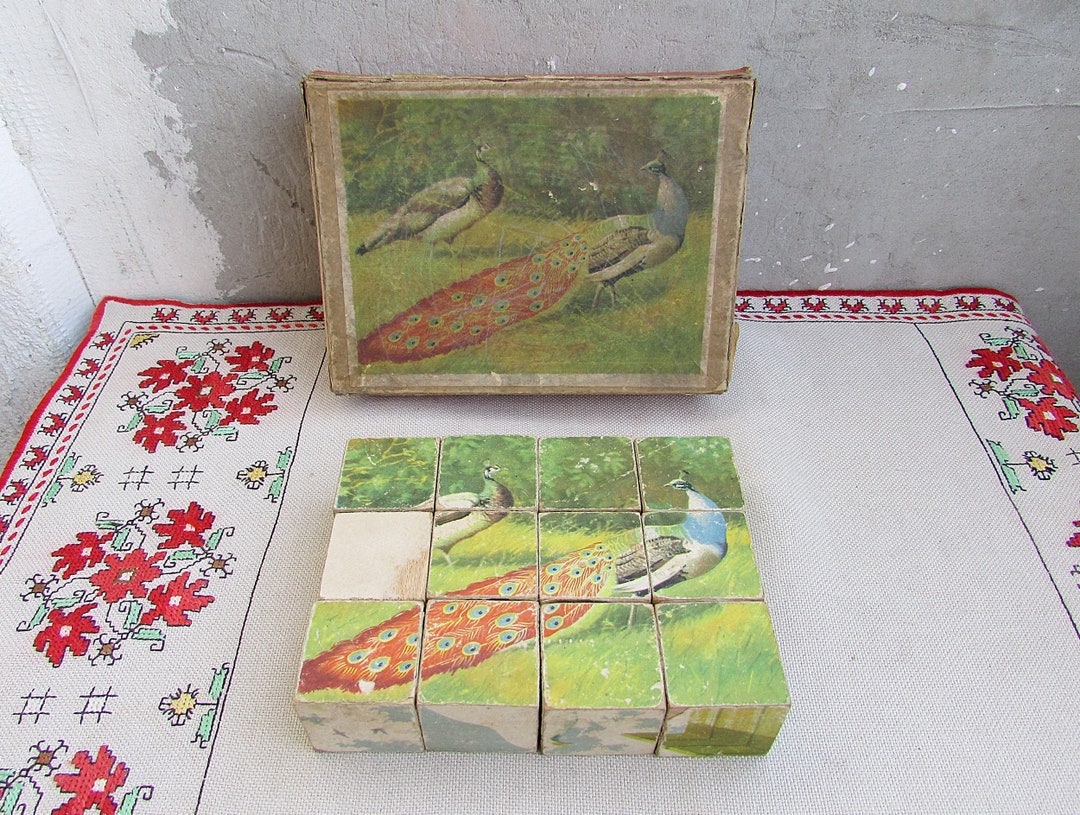 Vintage Wooden Puzzle Cubes: Farmyard Animals, Bulgarian Toy - Etsy