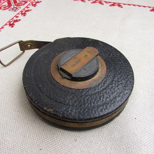 Vintage Eisenbahn Maßband, Vintage Maßband 20 m, Leder und Messing Koffer Maßband, Vintage Messwerkzeug