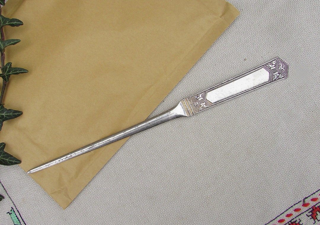 Tagliacarte Vintage In Metallo - Per Ufficio E Casa - Design Retrò - Placcato - Apribuste Elegante - Foto 3