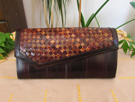 Vintage Women's Faux Brown Leather Bag, Envelope … - image 1