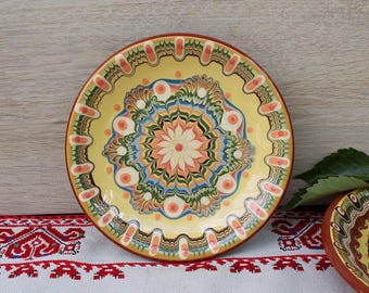 Vintage Hand Painted Ceramic Serving Plate, Small Clay Plate, Bulgarian Pottery