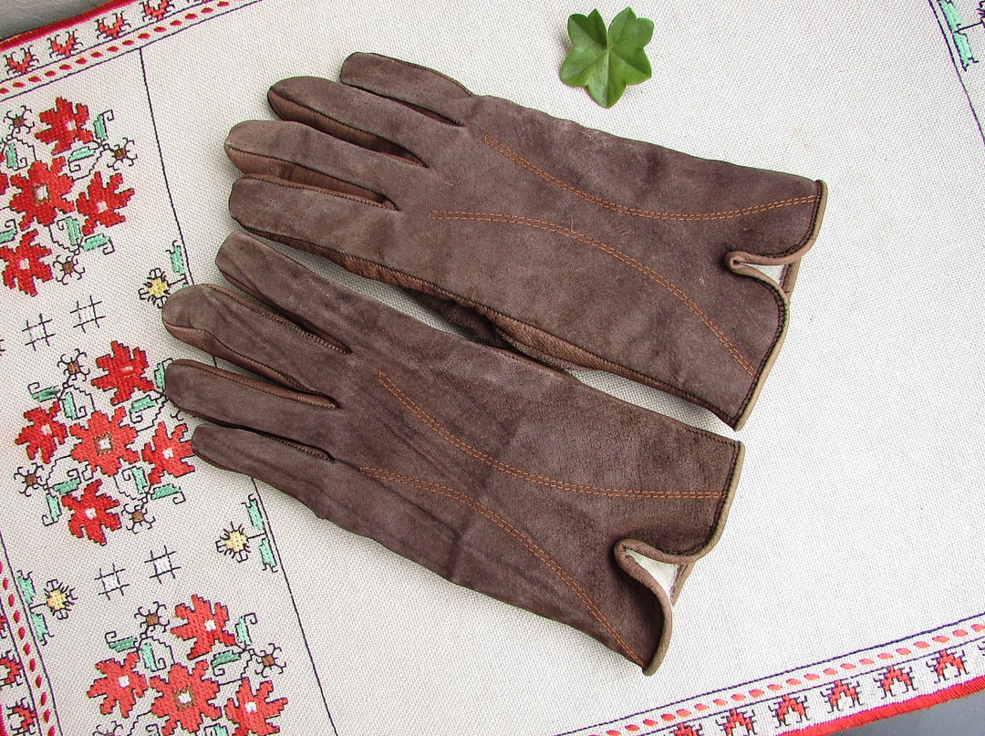 Vintage Brown Leather Gloves Man Leather Gloves Size 8 Brown Etsy