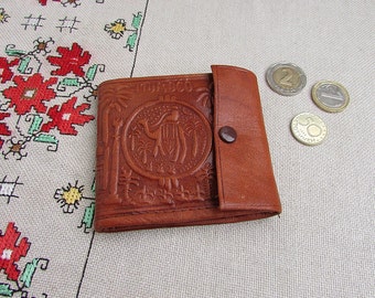 Cartera vintage de piel repujada, monedero marroquí