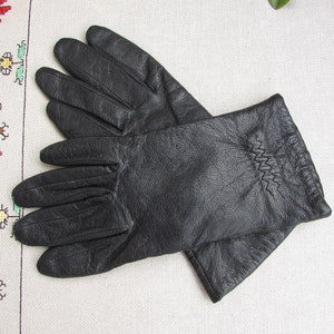 Vintage Black Real Leather Gloves, Women Leather Gloves Size 7.5, Driving Gloves, Genuine Black Leather Gloves for Women,Gift for Her
