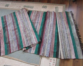 Vintage Hand Woven Cotton Rug, Bulgarian Kilim Carpet (118 x 61 in)