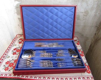 Edelstahl 29 Stück Besteck Set & Box, Vintage Besteckkanne, Edelstahl Löffel Messer Gabeln mit Lederetui
