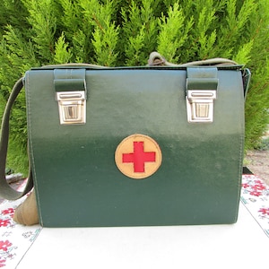 Vintage Military Medical Bag, Army Large Bag, First Aid Kit, Army Red Cross Bag, Medical Bag with Accessories, Emergency Medical Help