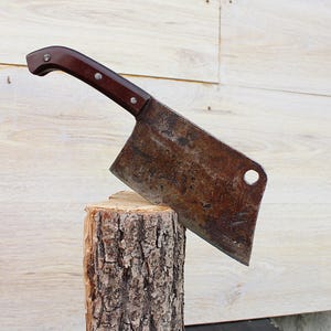 Vintage Meat Cleaver ‘70s, Massive Butcher Knife #5, Primitive Meat Chopper, Vintage Hatchet, Couteau De Boucher, Vintage Kitchen Decor