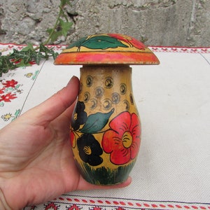 Vintage Hand-Painted Wooden Mushroom Box, Russian Folk Art Toy image 9