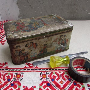 Vintage Tin Hardware Box with Lid, Sheet Metal Box #2, Old Tin Storage Box, Vintage Trinket Box, Tin Keepsake Box, Retro Collectible Tin Box