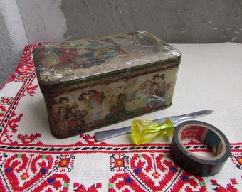 Vintage Tin Hardware Box with Lid, Sheet Metal Box #2, Old Tin Storage Box, Vintage Trinket Box, Tin Keepsake Box, Retro Collectible Tin Box