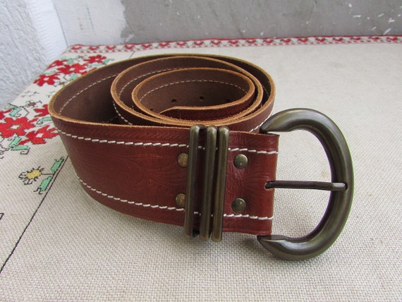 Vintage Lady's Brown Belt, Brown Faux Leather Bel… - image 5