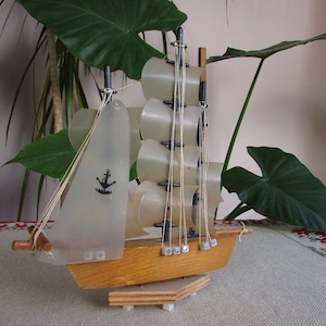 Vintage Wooden Sailing Ship, Handmade Wood Navy Ship, Wood Boat Ship Model, Wooden Yacht, Ship with Sails, Vintage Nautical Sailboat