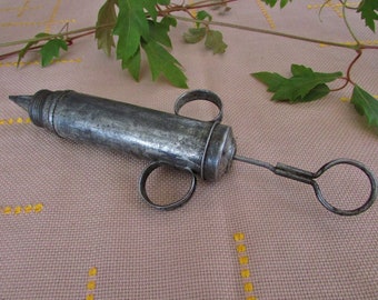 Vintage Lubricant Oil Pump, Metal Grease Syringe, Garage Decor