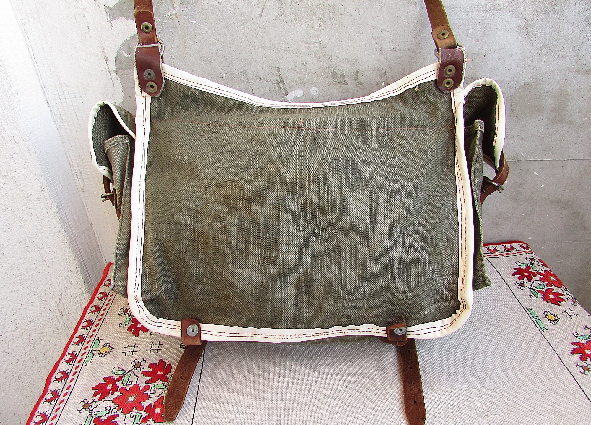 Grüne militärische Leinwand Tasche Lederriemen 2 Vintage | Etsy