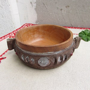 Vintage Hand-turned Wood Bowl in Leather Wrap, Handmade Unique Decorative Wood Bowl, Handcrafted Wooden Bowl, Rustic Style