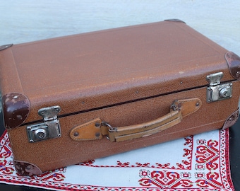 Vintage Luggage Suitcase 1950s, Brown Cardboard Case, Medium Size Suitcase, Storage Case, Old Luggage, Travel Baggage, Collectible Case