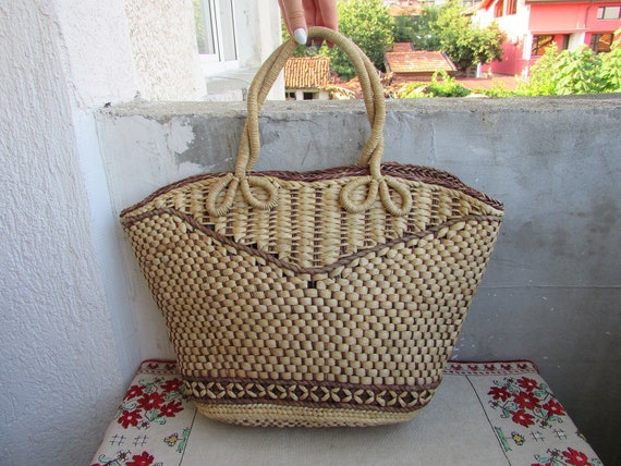Vintage Wicker Handbag, Handmade Straw Bag, Straw