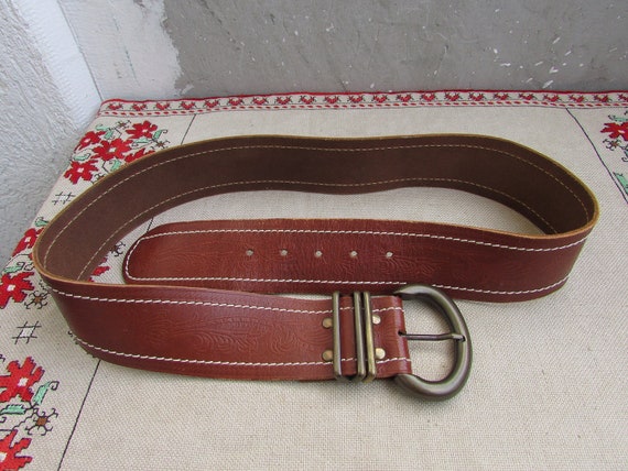 Vintage Lady's Brown Belt, Brown Faux Leather Bel… - image 1