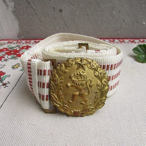 Vintage Bulgarian Officer’s Dress Uniform Belt, Parade Military Uniform Accessory, Bronze Buckle with Lion, Collectible Men’s Accessories