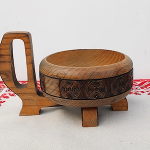 Vintage Hand-turned Wood Bowl, Handmade Decorative Wood Bowl with a Stand, Wooden Bowl, Carved Wood Bowl, Vintage Wooden Decor