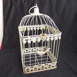 Gabbia per uccelli in ferro bianco vintage, casetta per uccelli in ferro, gabbia per uccelli con cupola in ferro vintage, decorazione da giardino e tavolo