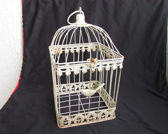 Vintage White Iron Bird Cage, Iron Bird House, Vintage Iron Dome Birdcage, Garden & Table Decoration