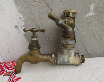 Vintage Brass Water Tap with Water Valve 1970s, Vintage Water Faucet, Brass Water Spigot, Brass Water Faucet, Industrial Art Decor