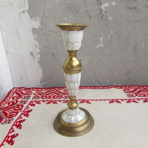 Vintage Brass Candlestick, Brass and Nacre Candlestick Holder, Mid Century Candle Holder, Taper Candle Holder, Holiday Candlestick