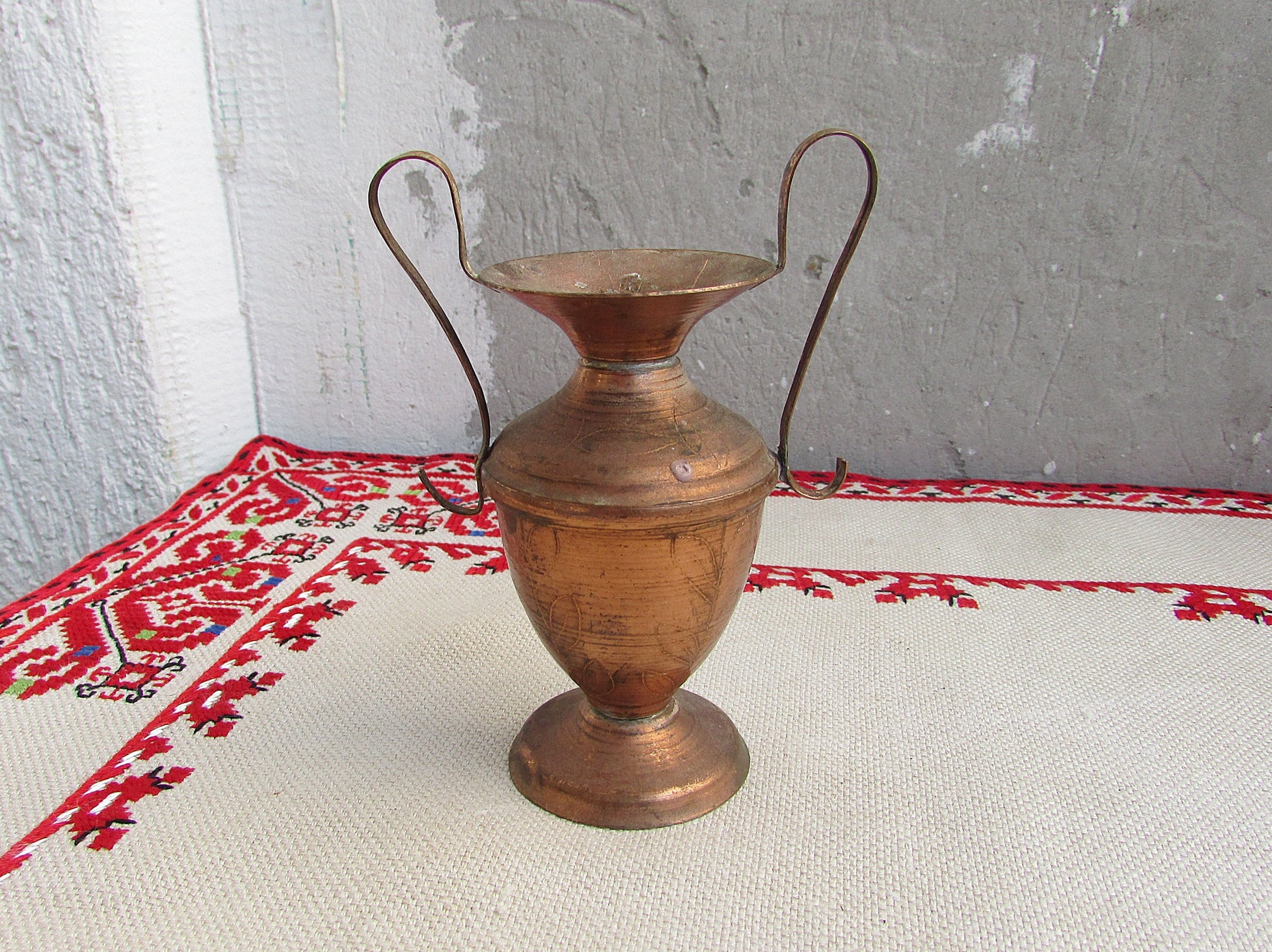 Small Vintage Copper Jug with Handles, Small Copper Pitcher, Small Copper Amphora, Metal Jug, Decorative Jug / Pitcher, Small Copper Vase