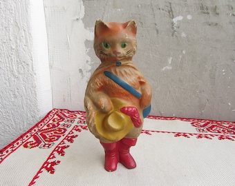 Vintage Soft Rubber Cat Toy, Rubber Puss in Boots Toy, Baby Bath Toy, Russia Retro Rubber Doll, Soft Squeaky Cat, USSR Collectible Toy