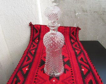 Vintage Glass Liquor Decanter, Glass Alcohol Carafe, Diamond Pattern Glass Aperitif/Digestif/Cordial Decanter with Stopper, Kitchen Decor