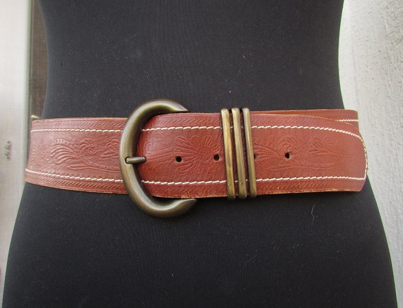 Vintage Lady's Brown Belt, Brown Faux Leather Bel… - image 3