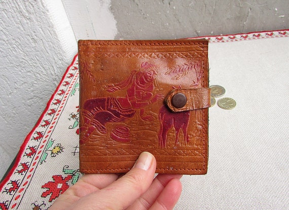 Unique Vintage Brown Genuine Leather Wallet, Vint… - image 6