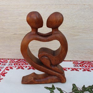 Vintage Wooden Figurine of Lovers, Hand Carved Wooden Art Figure of Man Woman, Hand Carved Lovers Figurine, Handmade Wooden Sculpture