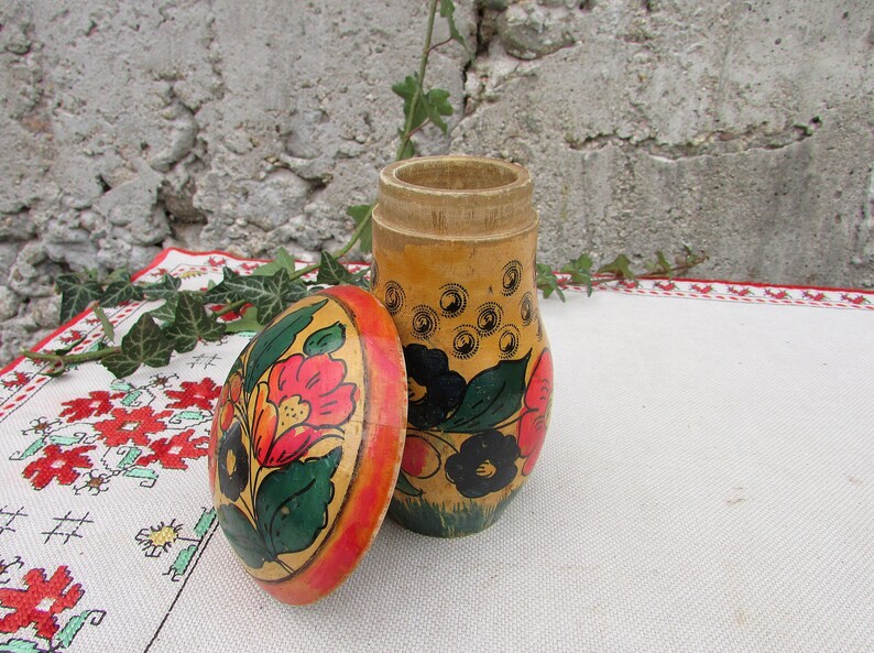 Vintage Hand-Painted Wooden Mushroom Box, Russian Folk Art Toy image 6