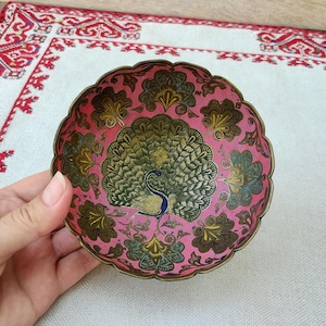Vintage Brass Footed Bowl, Small Brass Bowl, Unique Hand-painted Floral Desigh Bowl, Ornate Candy Fruit Dish, Etched Brass Bowl