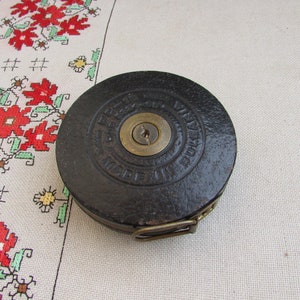 Vintage Eisenbahn Maßband mit Leder Hülle, Vintage Maßband 15 m, Leder und Messing Hülle Maßband, Vintage Messwerkzeug