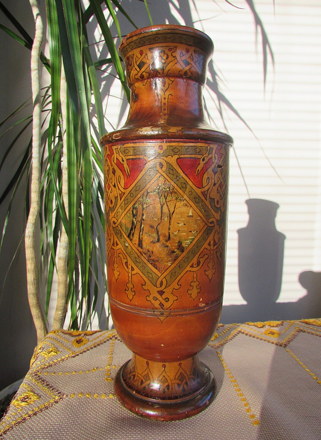 Antique Wooden Vase Vintage Hand Turned and Hand Painted Etsy