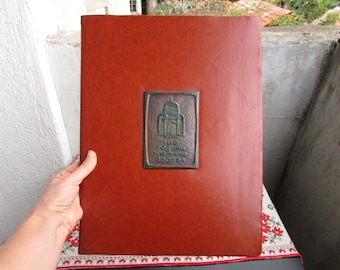 Portafolio vintage de piel sintética, carpeta de negocios marrón, Bulgaria, años 80