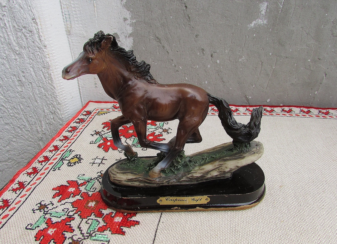 Vintage Horse Figurine, Ceramic Horse on Base, Handmade Ceramic Horse