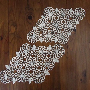 Set of Two Vintage Crochet Doilies ’80, Handmade Crochet Beige Cotton Tablecloths #2, Rhombus Crochet Doily, Shabby Chic Home Decor