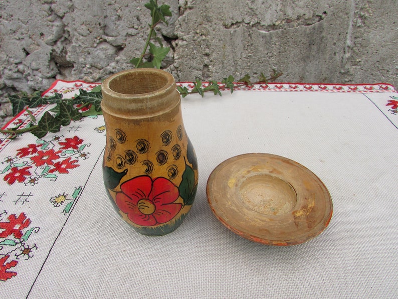 Vintage Hand-Painted Wooden Mushroom Box, Russian Folk Art Toy image 7
