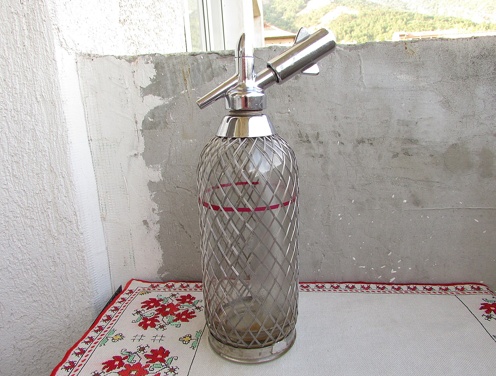 Home & Living Vintage soviet glass Seltzer bottle soda siphon in metal