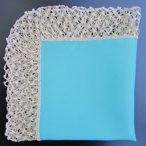 Handmade Blue Rayon Handkerchief, Ladies Blue Hand Crochet Edging Handkerchief, Rayon Hanky, Crocheted Lace Edge Hanky