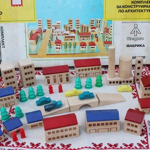 Vintage Wood Architectural Building Blocks For Kids, Wooden Building Blocks Set in Original Box, Educational Toys for Kids