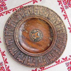 Decorative Wooden Plate, Wood Hand Carved Dish, Rare Wall Hanging Plate, Vintage Hand Carved Plate, Ornate Wood Plate, Bulgarian Folk Art