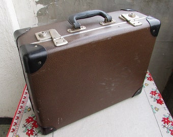 Vintage Luggage Suitcase 1960s, Brown Cardboard Case, Small Size Suitcase, Storage Case, Old Luggage, Travel Baggage, Collectible Case