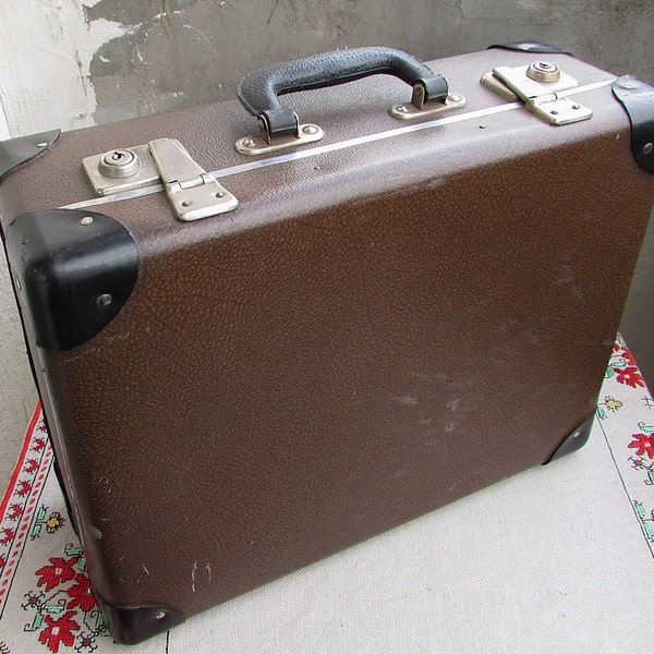 Vintage Luggage Suitcase 1960s, Brown Cardboard Case, Small Size Suitcase, Storage Case, Old Luggage, Travel Baggage, Collectible Case