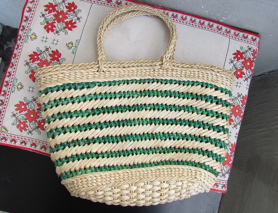 Vintage Wicker Handbag, Handmade Straw Bag, Straw… - image 7